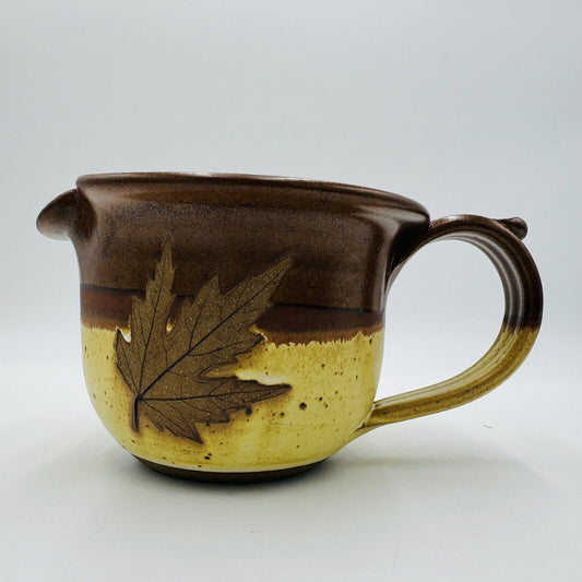 Rare Robert Alewine Pottery Maple Leaf Stoneware Large Mug Pitcher 4.5"x7"x9"
