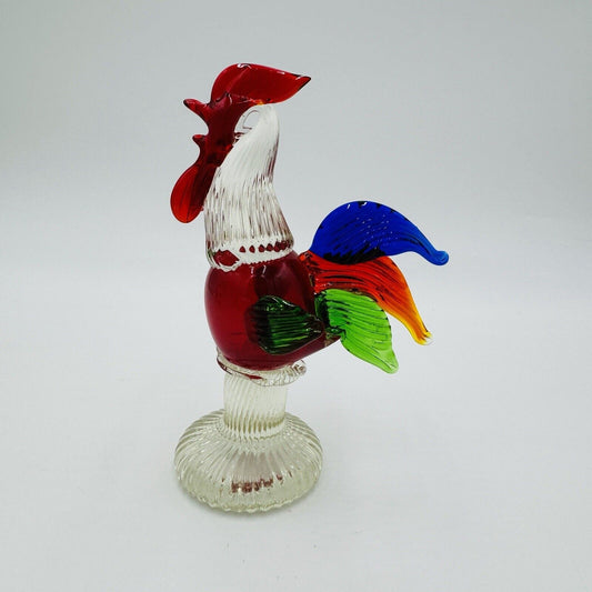Hand Blown Art Glass Multicolor Rooster Figurine Hand Crafted Chicken Bird 7"
