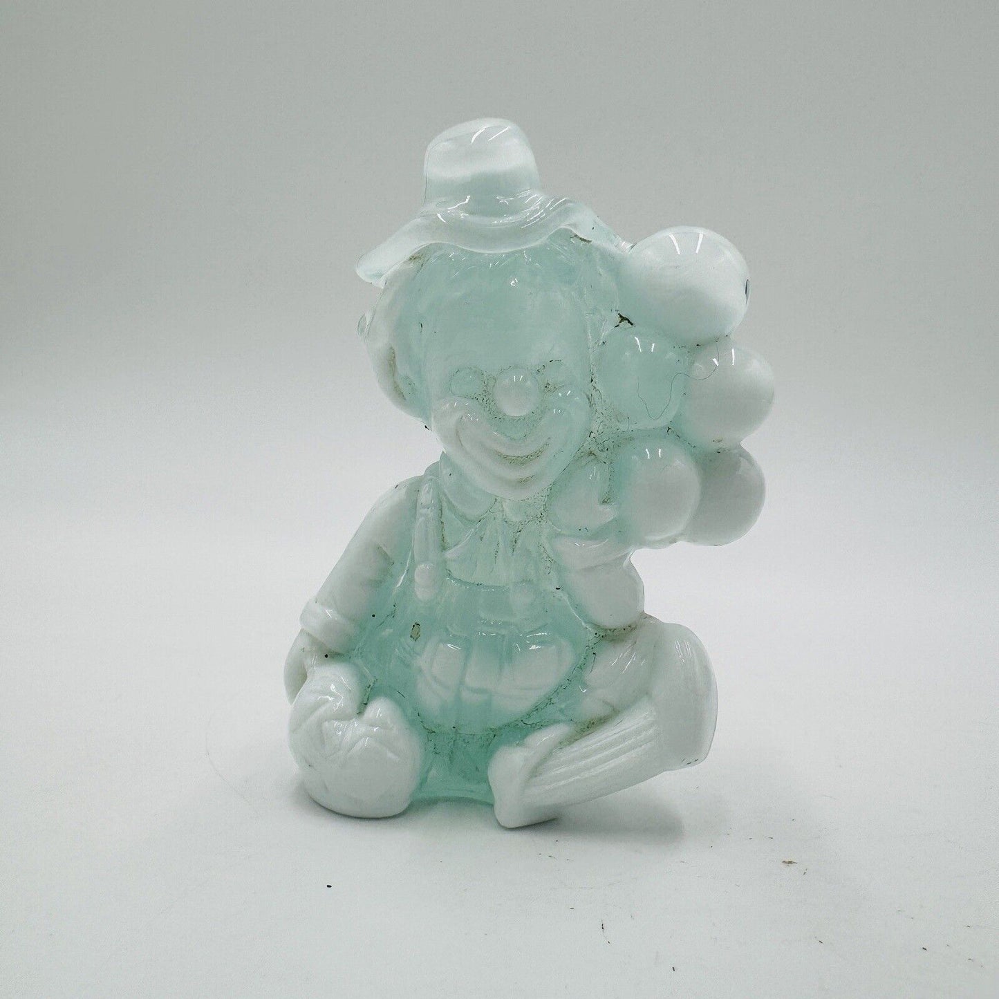 MOSSER Art Glass Ballon Clown CLEO ICE BLUE And White Stag Vintage
