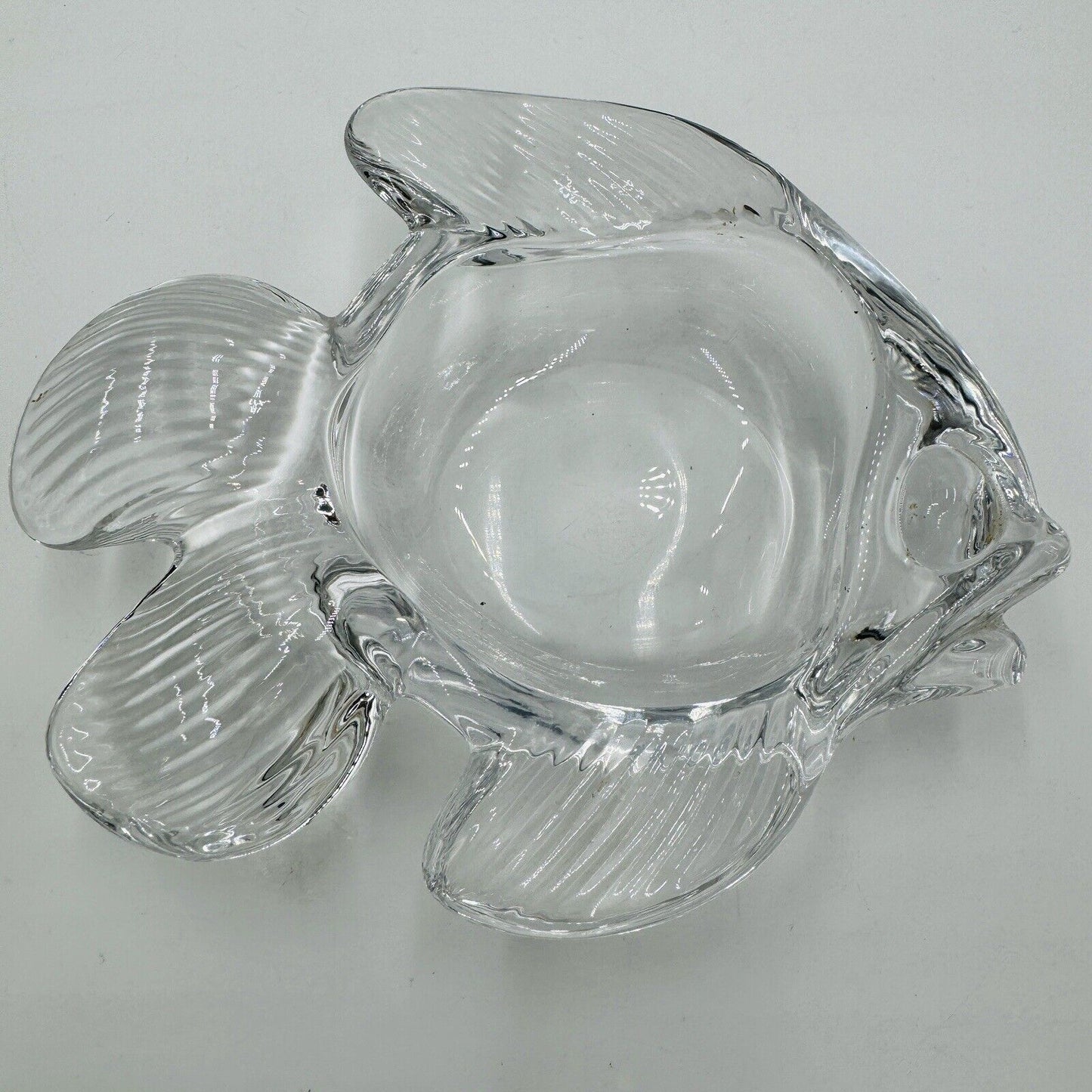 Vintage Art Vannes France Crystal Fish Shaped Candy Trinket Ring Dish 2"H x 6.5