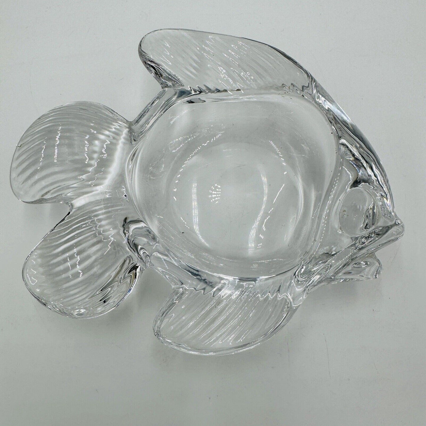 Vintage Art Vannes France Crystal Fish Shaped Candy Trinket Ring Dish 2"H x 6.5