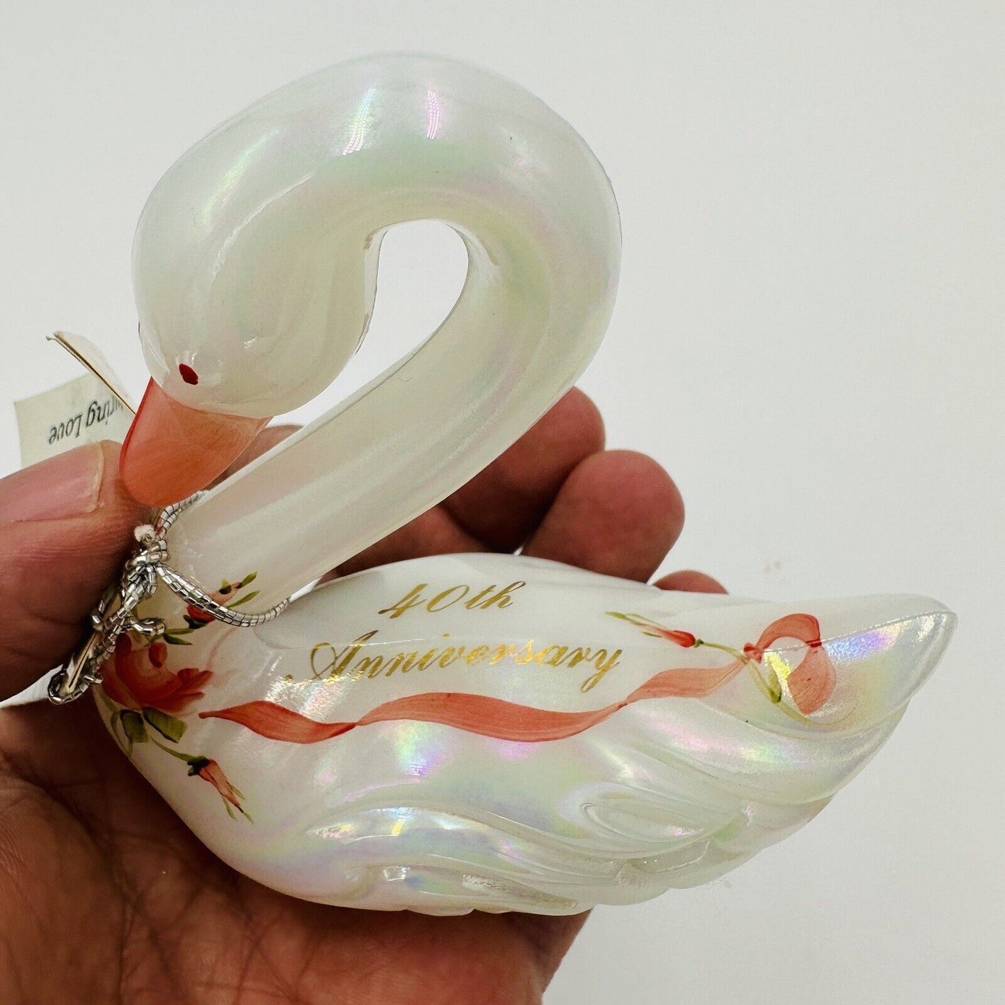 Fenton Swan Figurine 40th Anniversary Enduring Love 1989 4in Vintage Art Glass