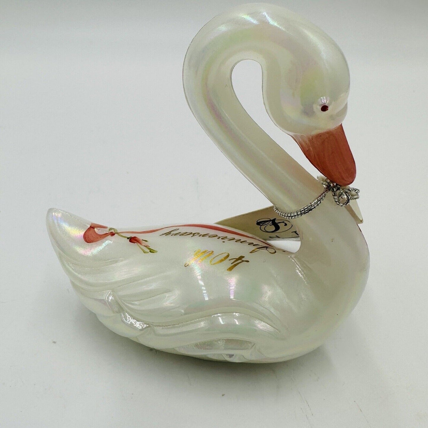Fenton Swan Figurine 40th Anniversary Enduring Love 1989 4in Vintage Art Glass