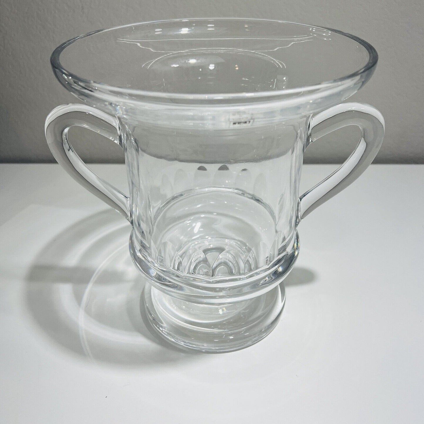 Mario Cioni Vase Crystal Large Pedestal Double Handles Glass Italy Urn Trophy