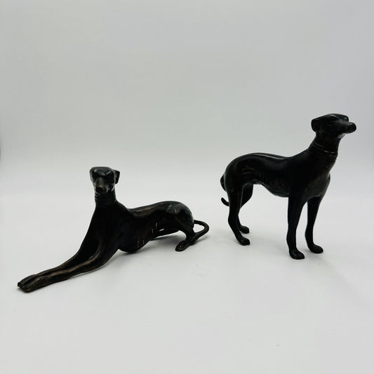 Pair Art Deco Bronze GREYHOUND WHIPPET Dogs Figurines