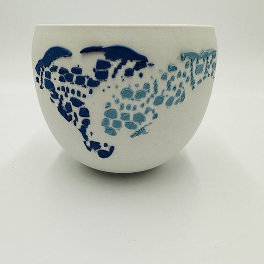 Danish Bowl Pottery Ceramic 1970s White Blue Collection Serveware