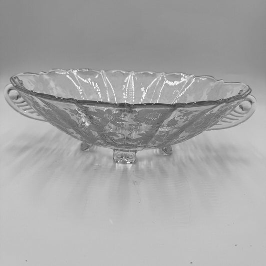 Antique CAMBRIDGE Rosepoint Footed DOUBLE HANDLED OVAL BOWL Embossed