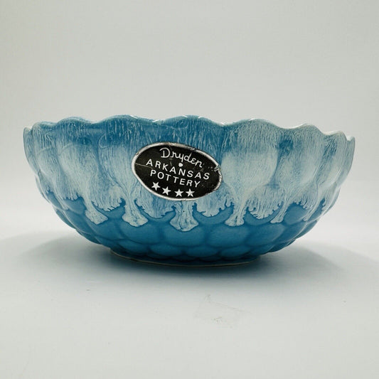 Rare Dryden Arkansas Pottery Turquoise Drip Bowl Original Sticker MCM