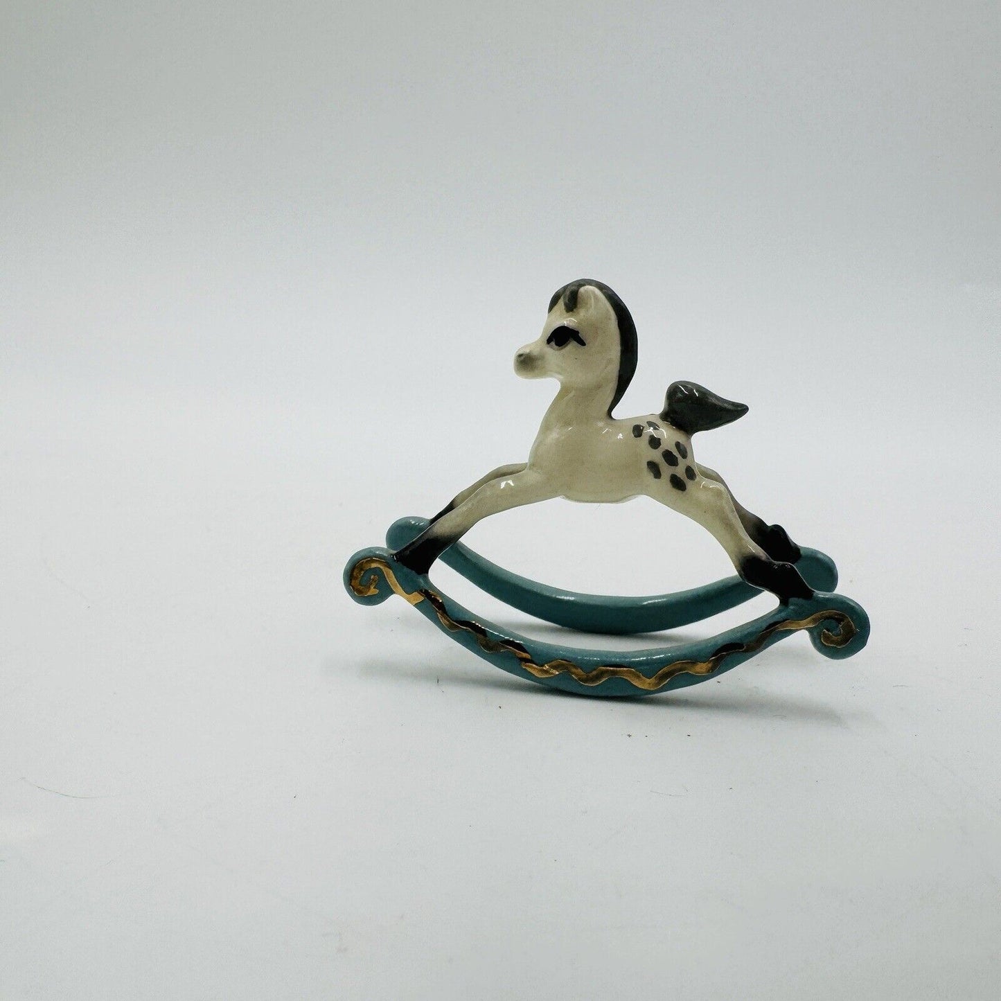 Hagen Renaker Small Blue Rocking Horse Ceramic Figurine Vintage Retired Mini