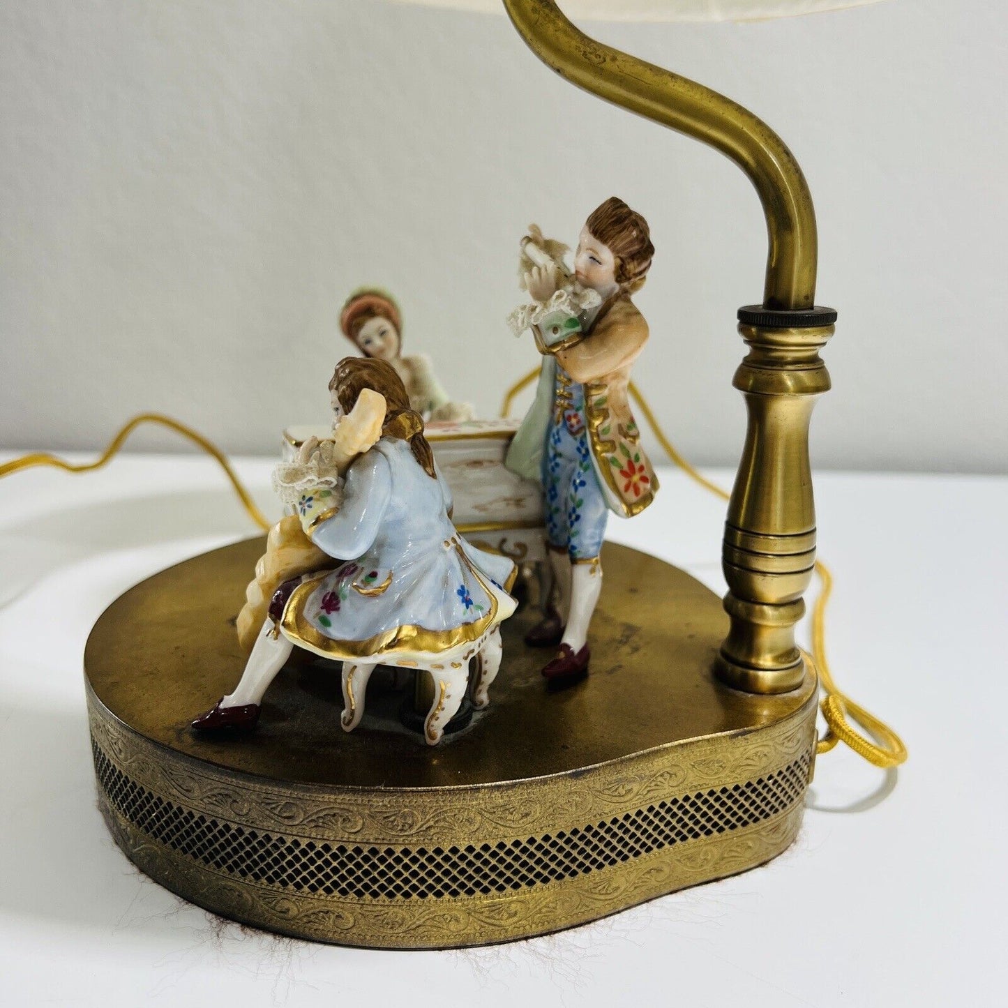 Dresden Lamp Playing Music Piano Flute Cello Porcelain Figurine 19th Century