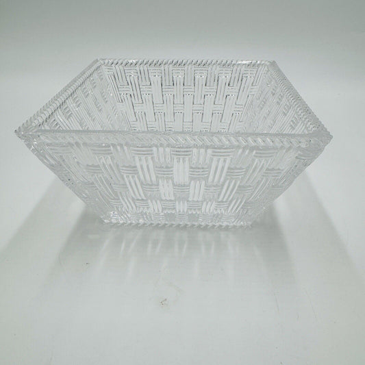 Tiffany & co crystal woven clear basquet bowl 3"H x 6"W square dish Etched