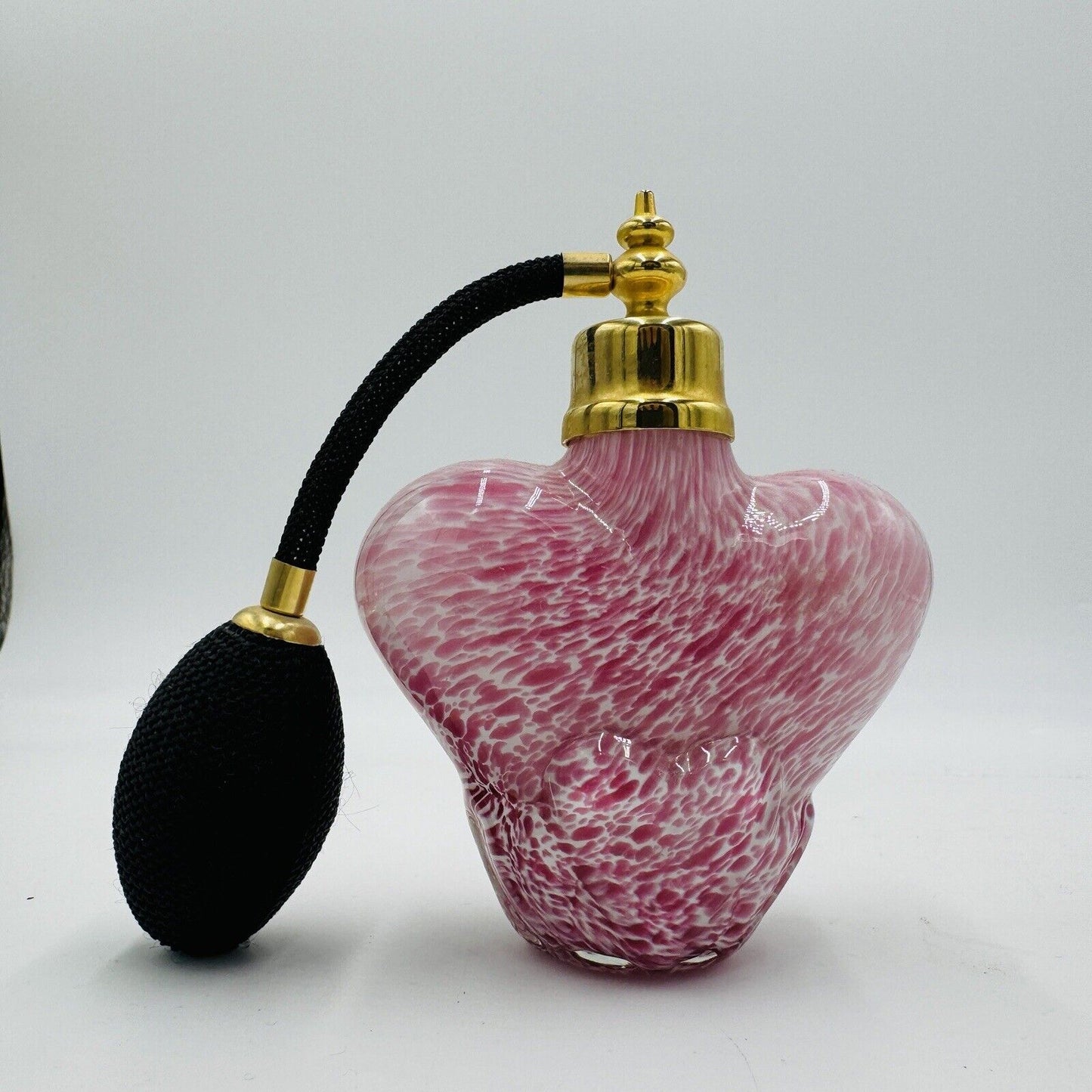 Vintage Murano Glass Pink & White Swirled Spray Atomizer Perfume Bottle Heart
