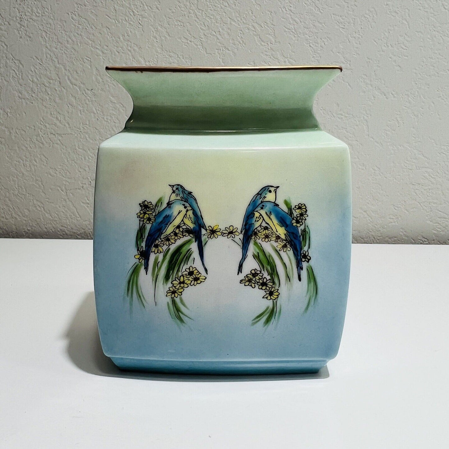 Bavaria Shonwald Vase Bud Blue Bird Design 1127 Porcelain Vintage P.S.A.A.