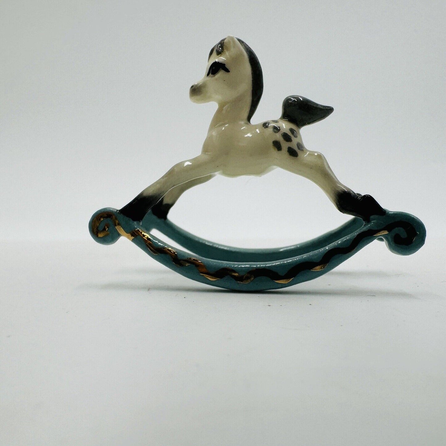 Hagen Renaker Small Blue Rocking Horse Ceramic Figurine Vintage Retired Mini