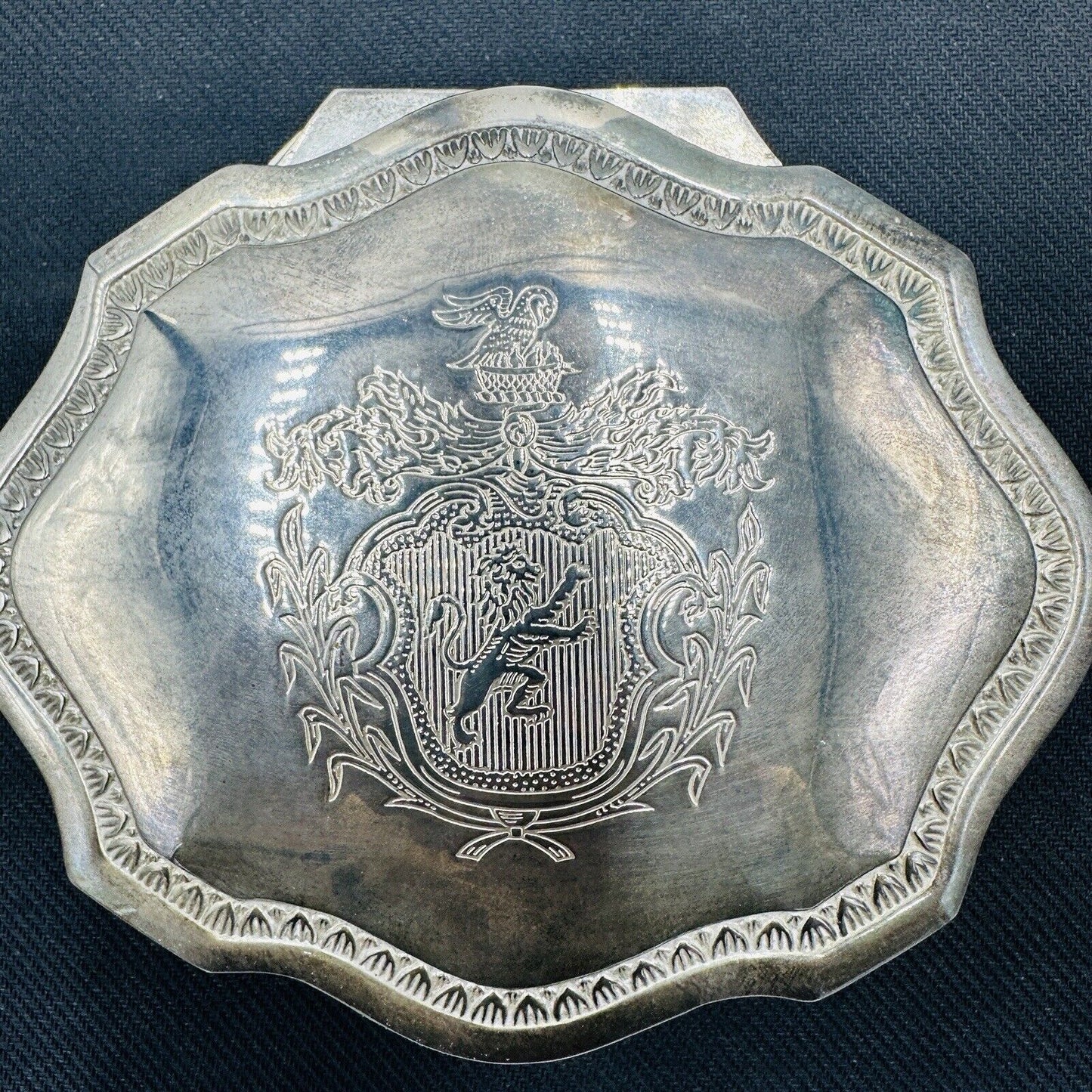 MCM Vintage Dieu Et Mon Droit British Royal Crest Silver Plate Jewelry Box
