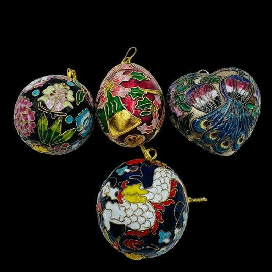 Cloisonne Fine Enamel Ornate Collectible Christmas Ornaments 3” Set