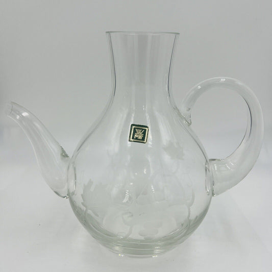WMF Glass Pitcher Clear Etched Grapes Jug Vintage Germany Home Decor