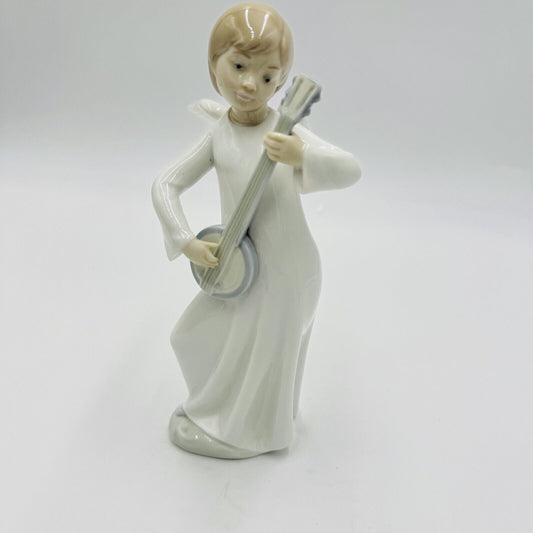 Vintage Nao By Lladro Porcelain Spain Angel Playing Banjo Figurine Glossy Retire