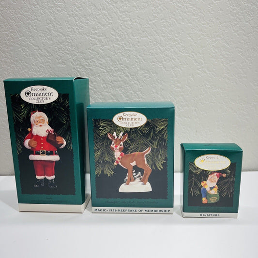 Hallmark Ornaments Santa Reindeer Elf Christmas Set 3 Collector's 1996 Keepsakes