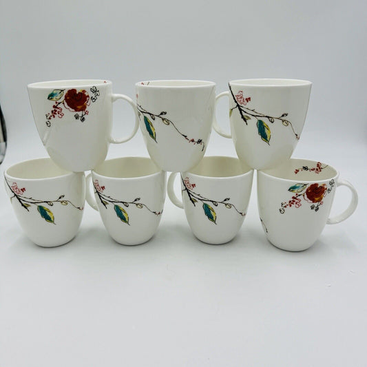 Lenox Simply Fine Bone China Chirp 8oz Coffee Cups Mugs White Floral USA Made