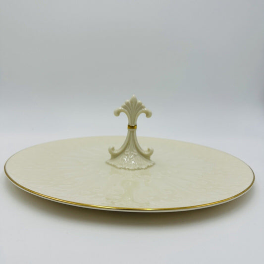 Lenox Porcelain Beige Center-handled Serving Tray Chateau Collection Gold Trim