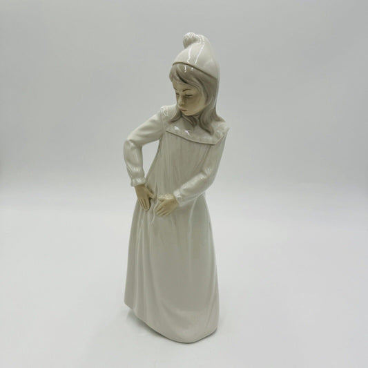 Vintage NAO By Lladro Spain Girl with Torn Nightgown Figurine Glossy 11.5”