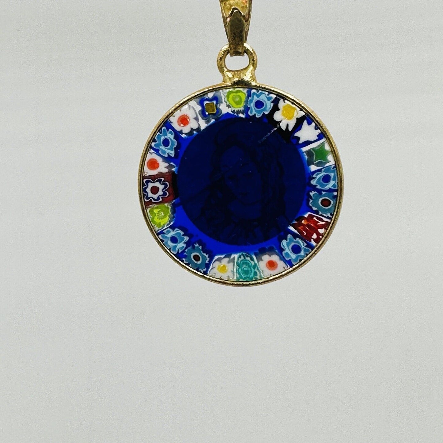 Vintage Murrina 925 Italy Micro Mosaic Glass Blue Glass Venice Pendant Necklace