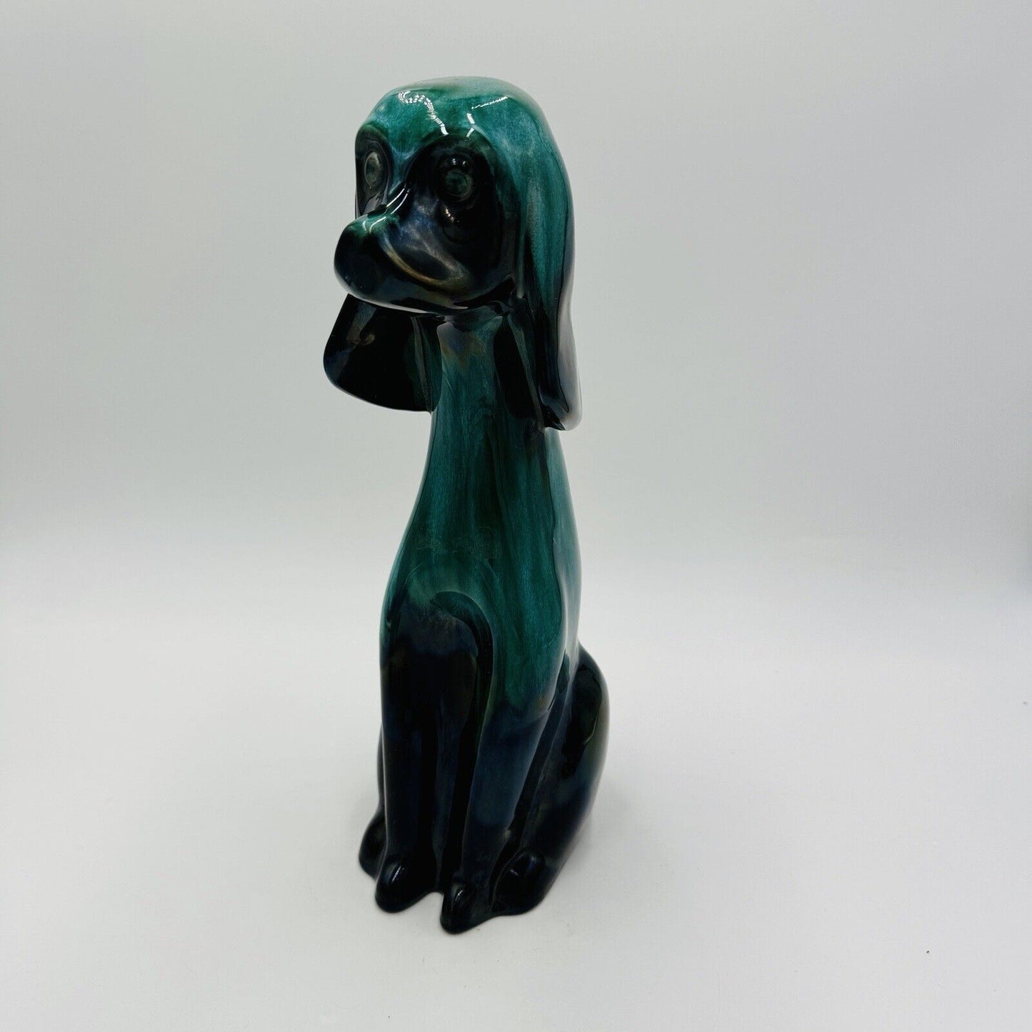 MCM Blue Mountain Canada Pottery 13 1/2" Tall Hound Dog Green Figurine