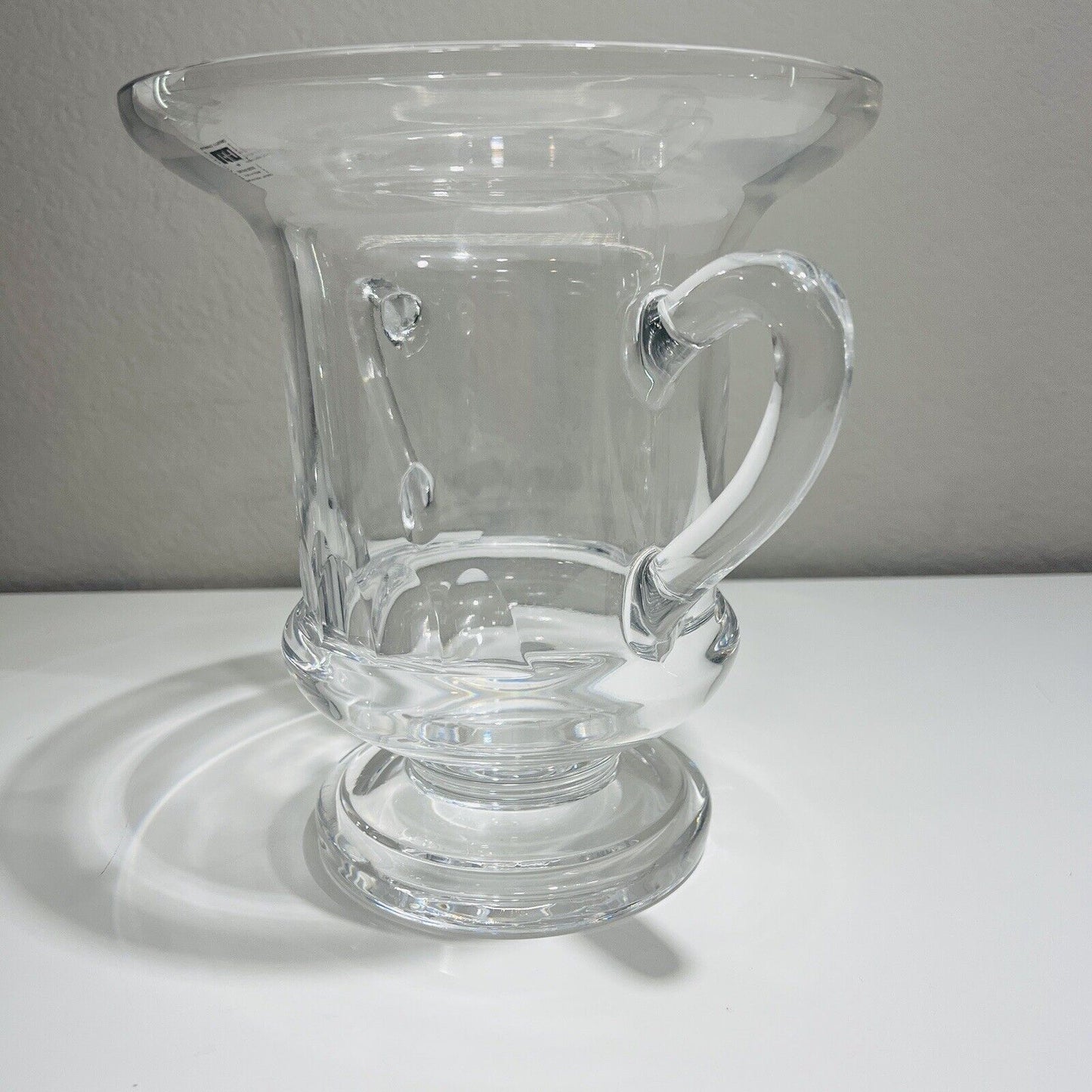 Mario Cioni Vase Crystal Large Pedestal Double Handles Glass Italy Urn Trophy