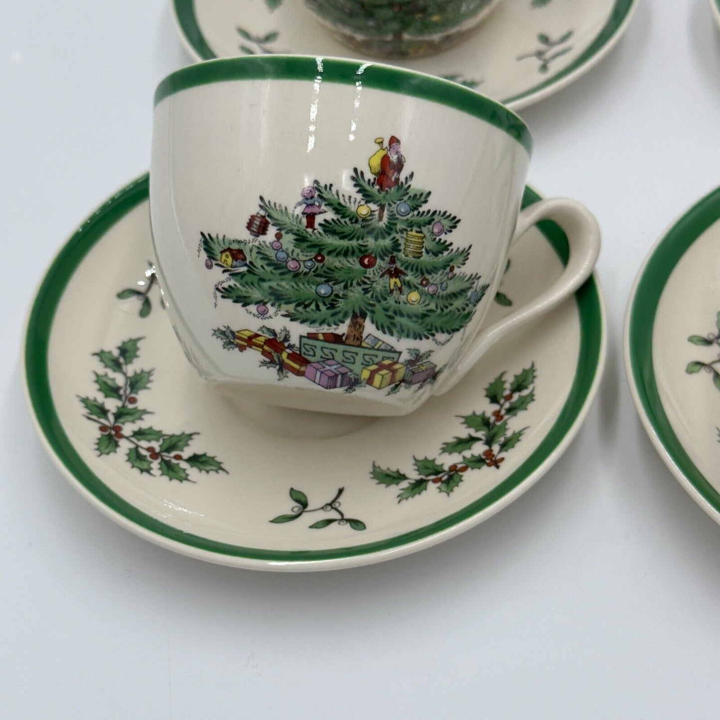 Spode Christmas Tree Cup And Saucer Set 1980s England Mint Vintage