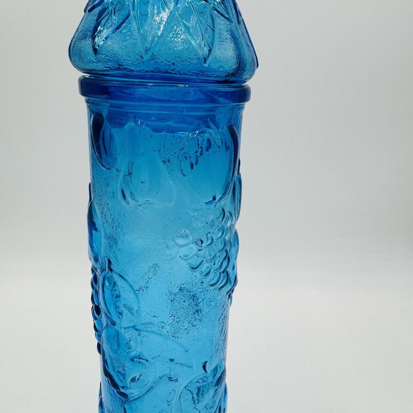 Vintage MCM Empoli Harvest Fruit Blue Embossed Apothecary Jar with Lid 17"