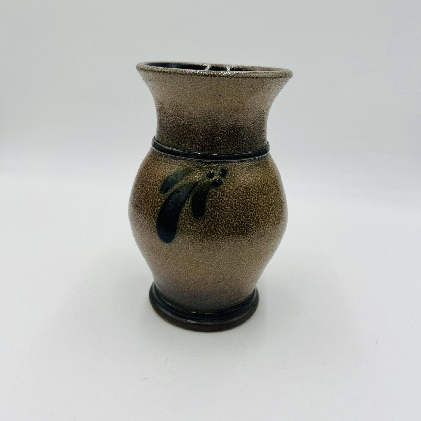 Vintage Rowe Pottery Works Stoneware Vase Salt Glaze Blue Gray Signed 7.5"