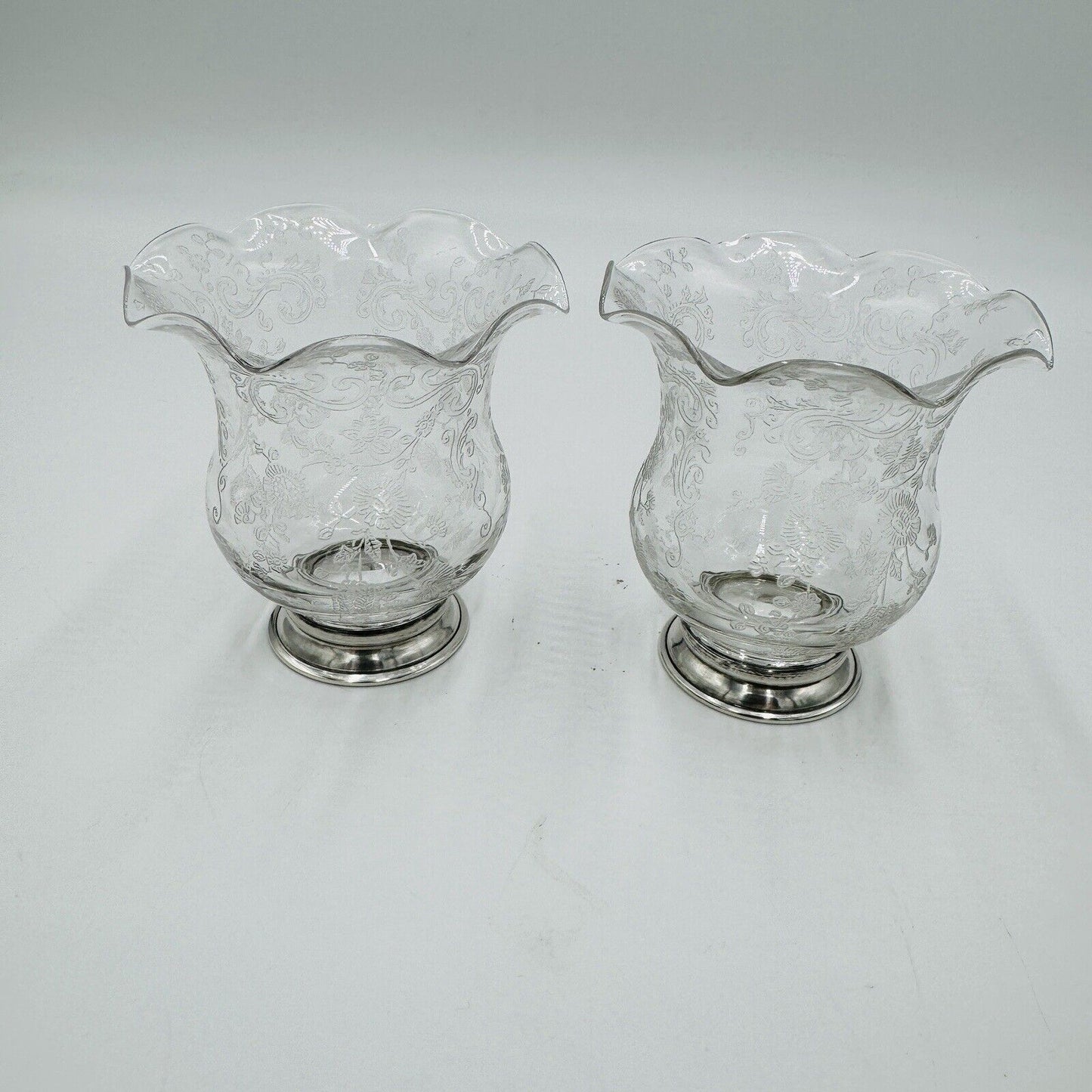 Vintage Cambridge Glass CHANTILLY Cigarette URN Vase Sterling Silver Foot Rim