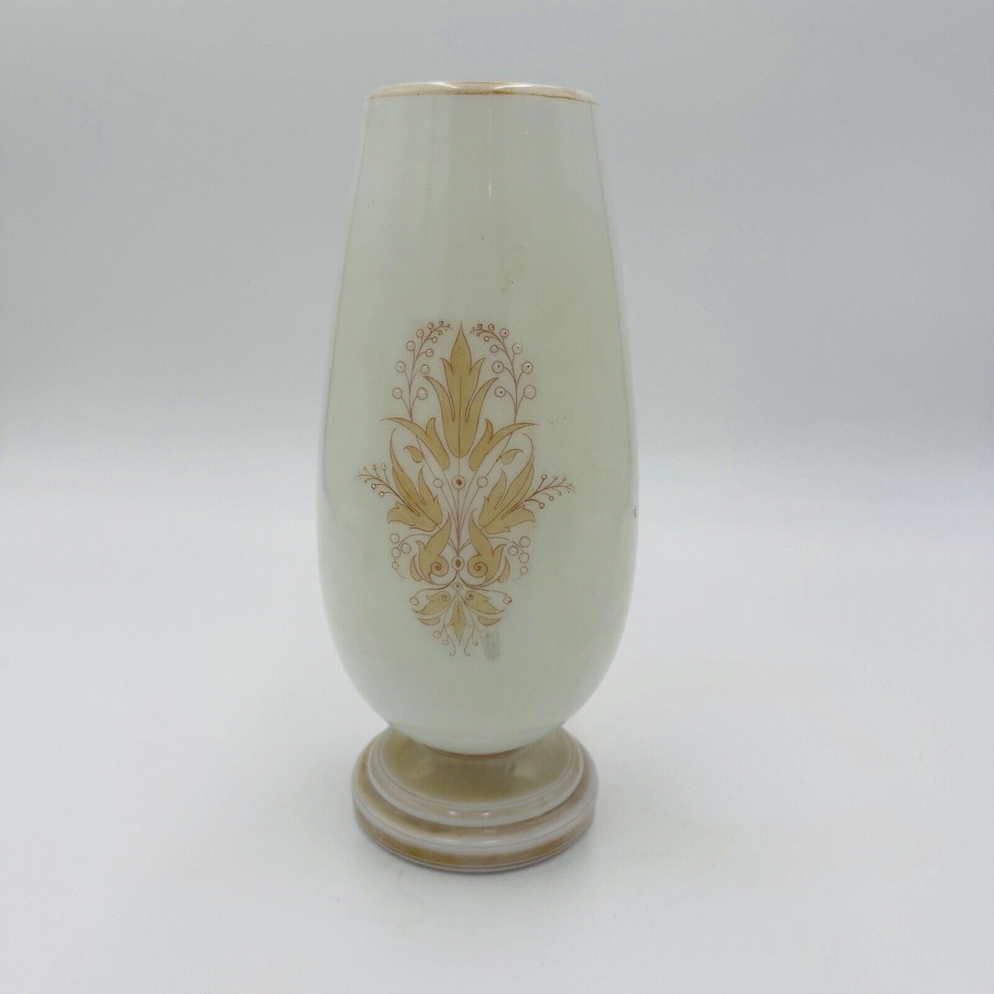 Antique Bohemian Opaline Art Glass Vase Painted & Signed Portrait 9"
