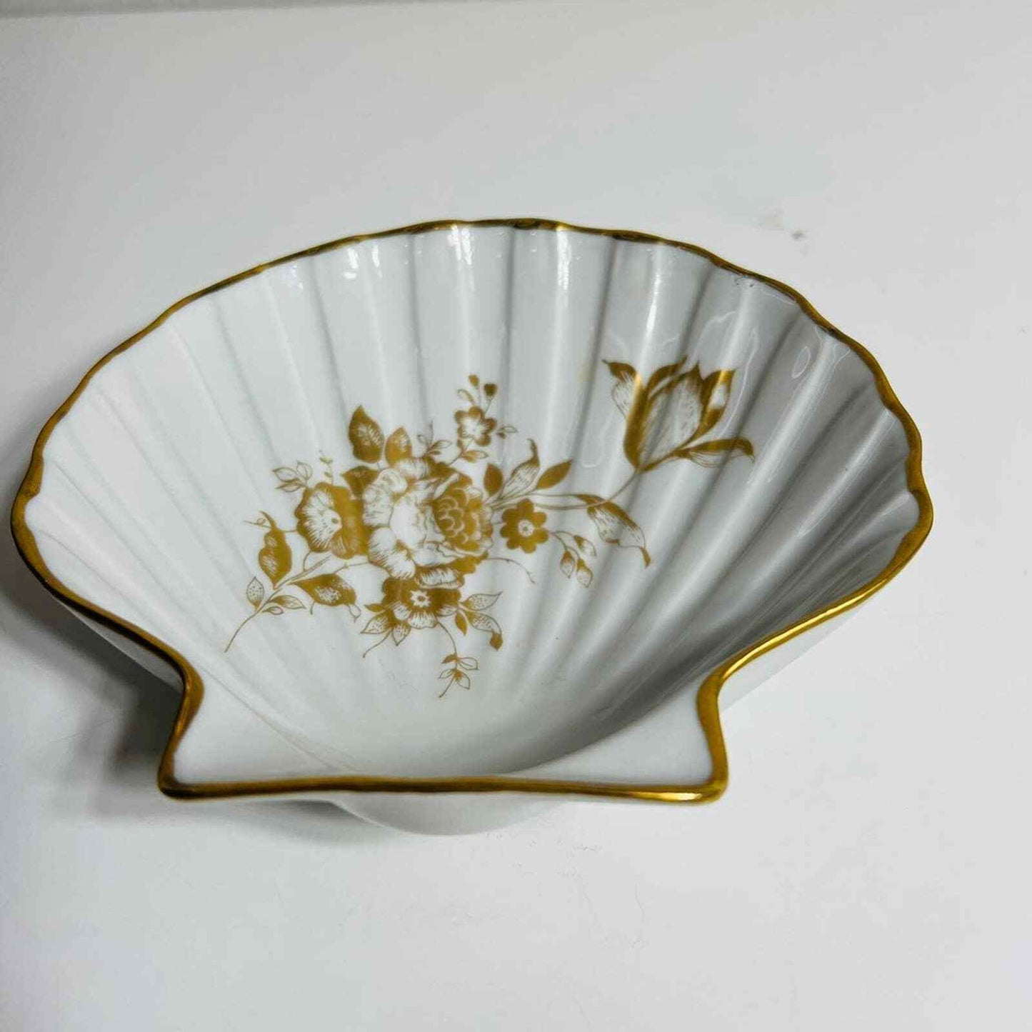 Limoges France Dish Sea Shell Trinket Hand Painted Flora Design European Decor