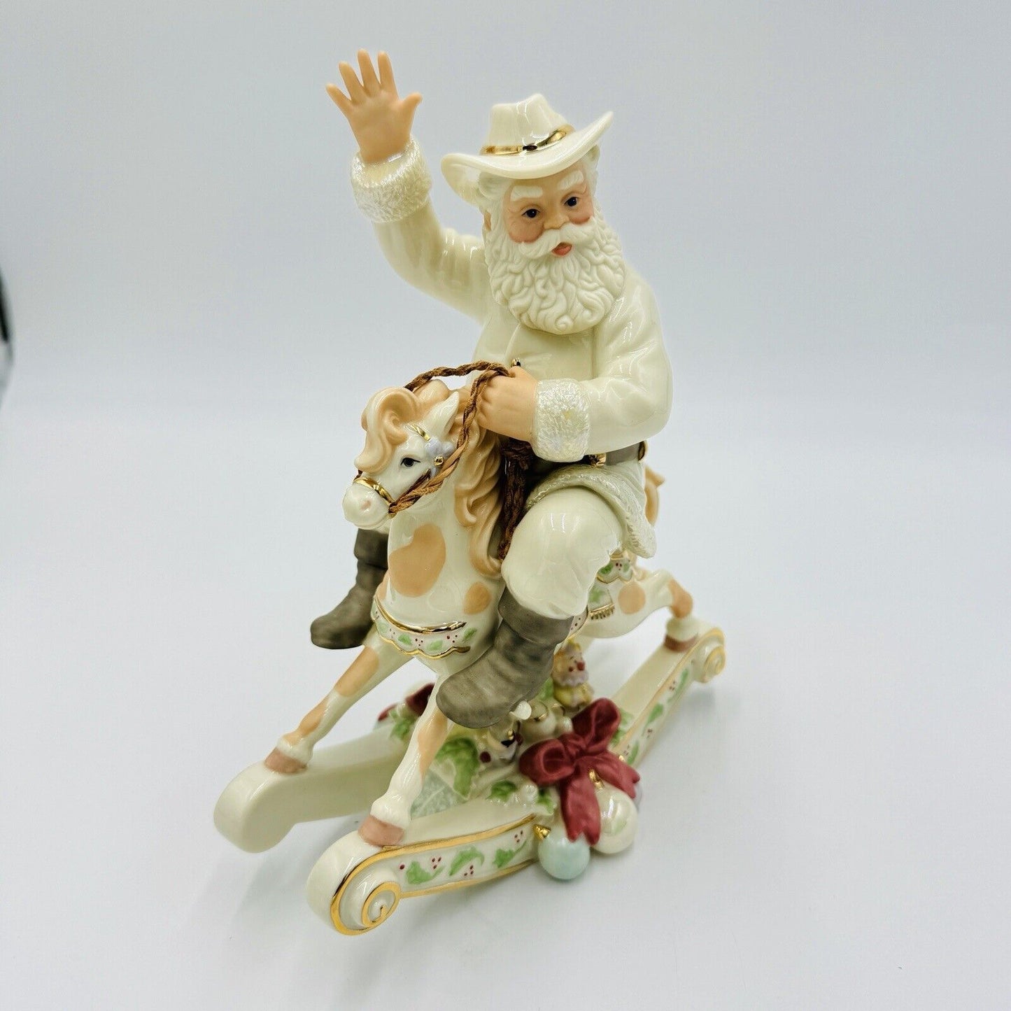 Lenox Porcelain Wild West Classic Edition Santa On a Rocking Horse Gold 8.5"