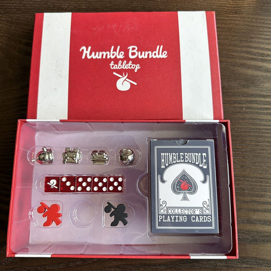 Humble Bundle 2 Meebles Tabletop Box Indiebox featuring 5 Dice 4 Metal Figures
