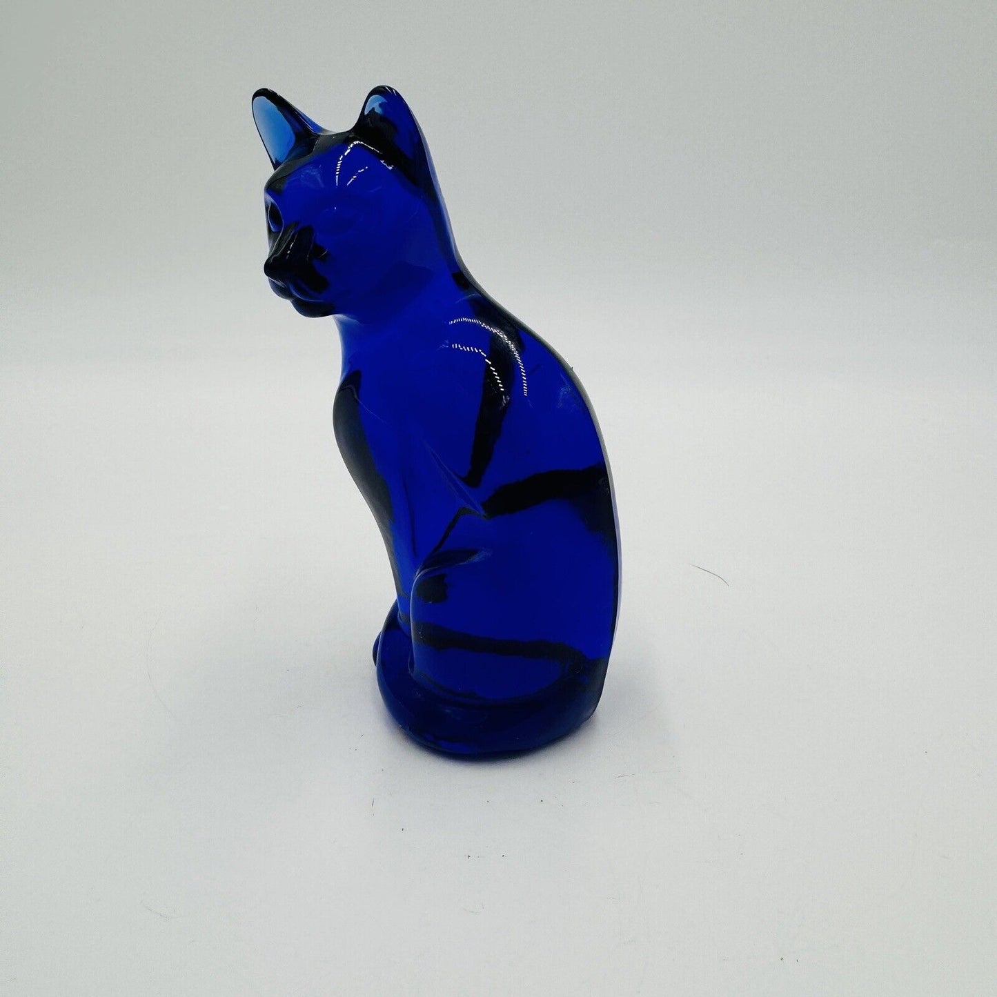 Vintage Fenton Art Glass Cobalt Blue Cat 95th Anniversary Figurine 5"