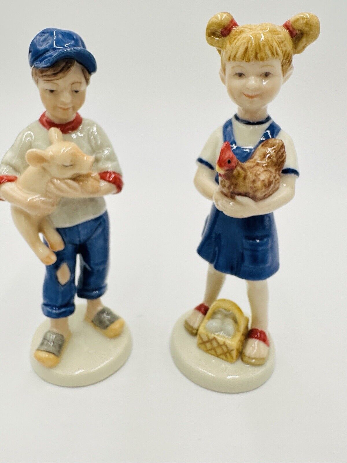 Royal Copenhagen Figurines Boy W/Pig Girl wi/Chicken Bing & Grondahl Porcelain