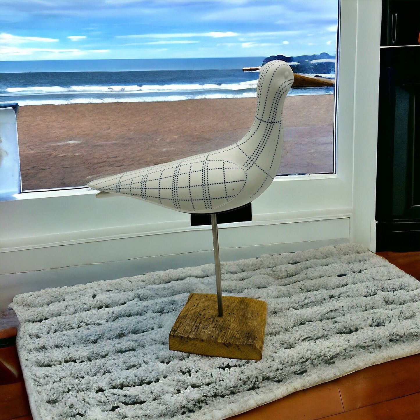 White and Blue Seagull Bird Sculpture Nautical Lake House Sea Ocean Decor