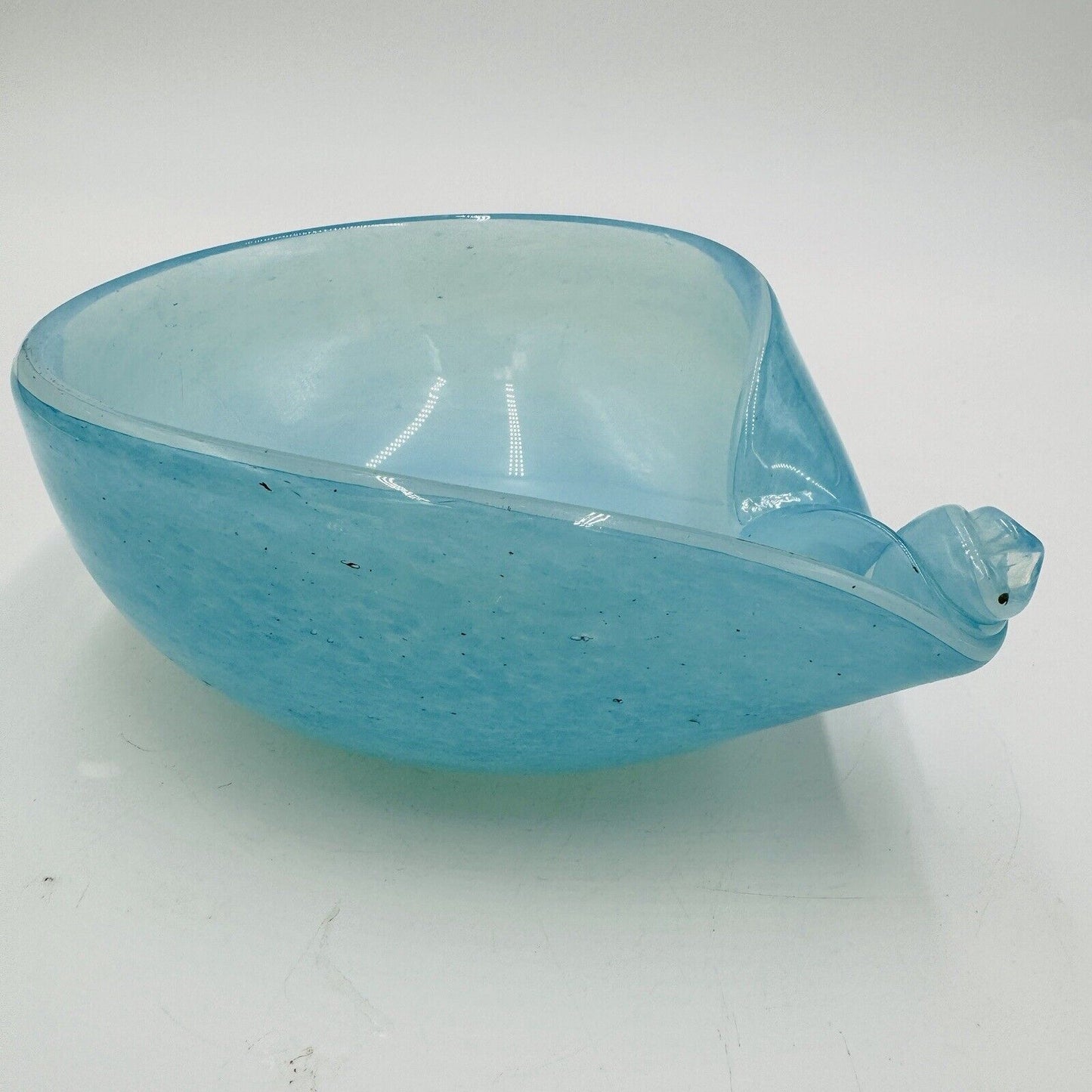 MCM Murano Art Glass Barbini Aqua Blue Bowl Italy Hand Blown