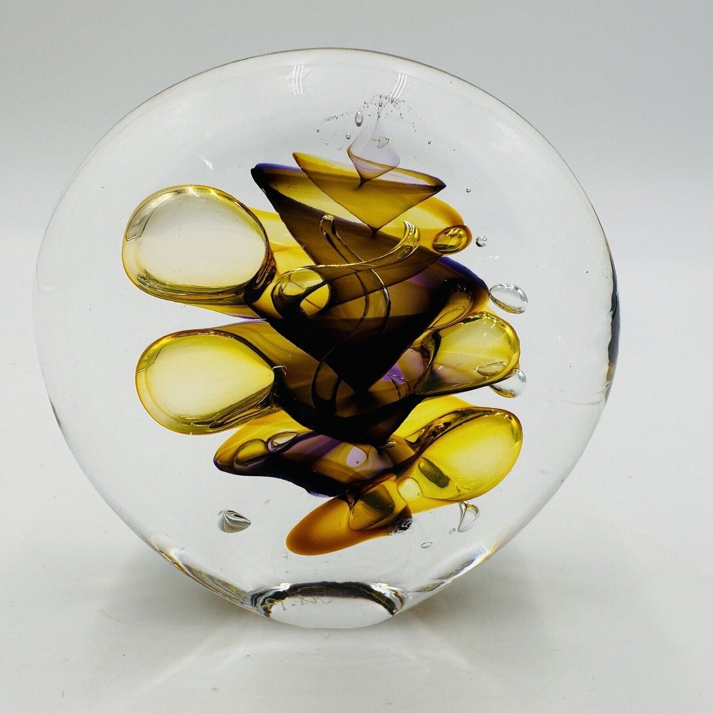 Marian Pyrcak Paperweight (Signed) Bohemian Swirl Art Glass Vintage Amber