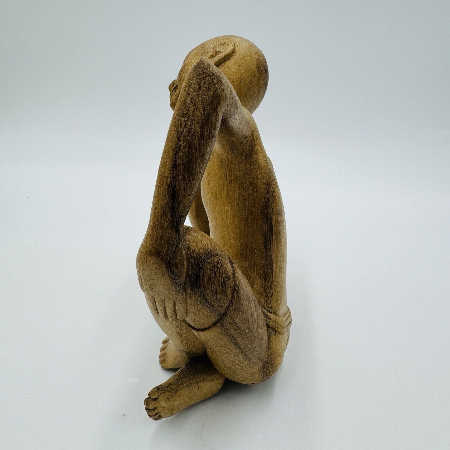 The Thinker Wood Carved Vintage Balinese Figural Sculpture c. 1970's