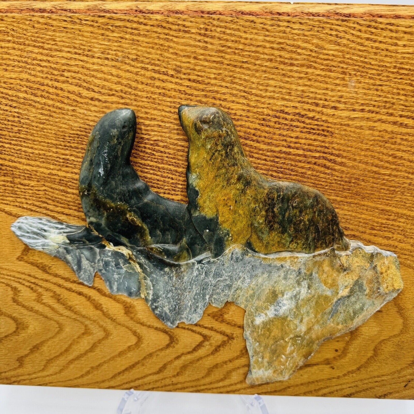 Original Art By Potter United Alaskan Artists Carved Stone Seals Decor 13"x14