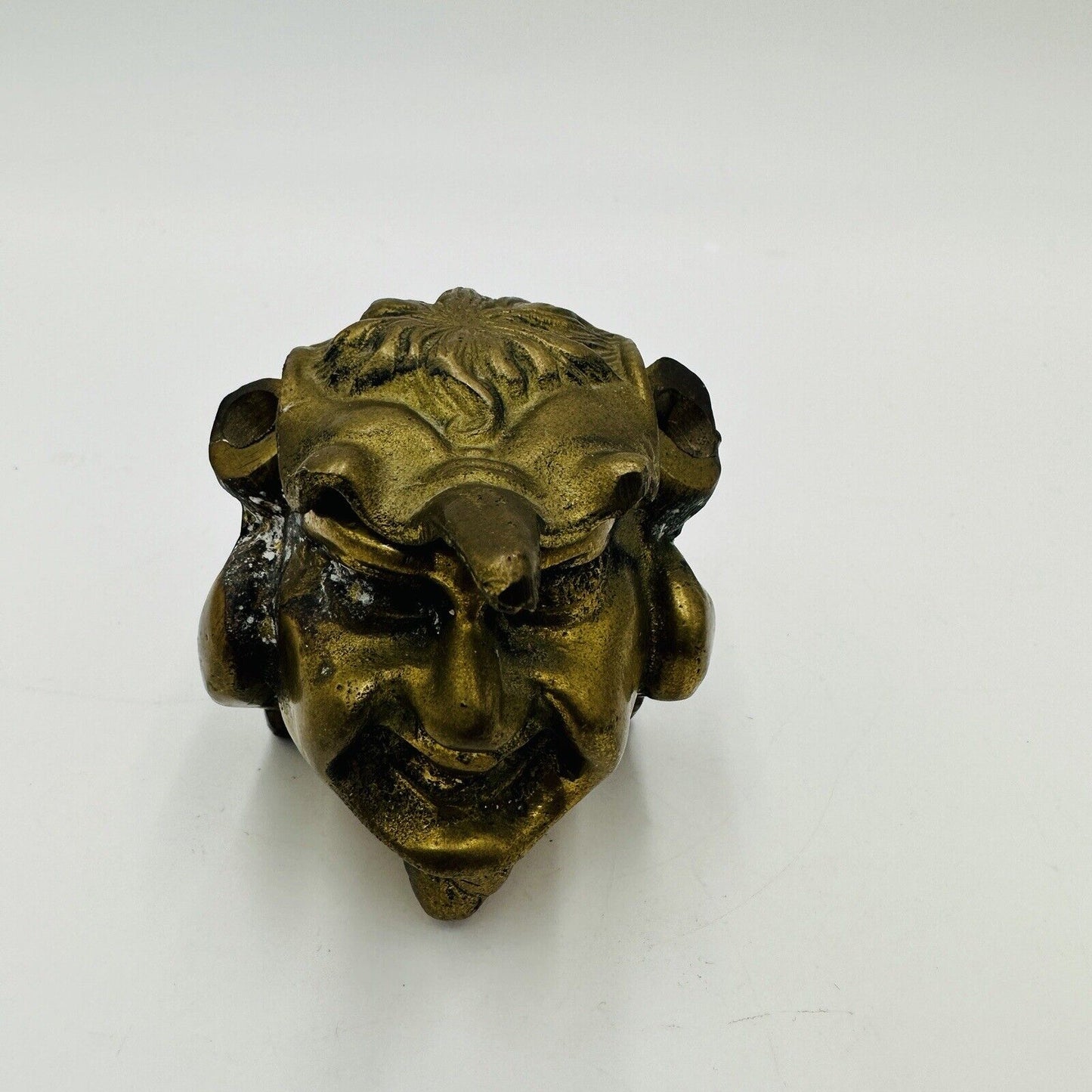 Antique Figural Brass Inkwell Devil Imp Mythical Ink Dip Stand 2.5in Trinket