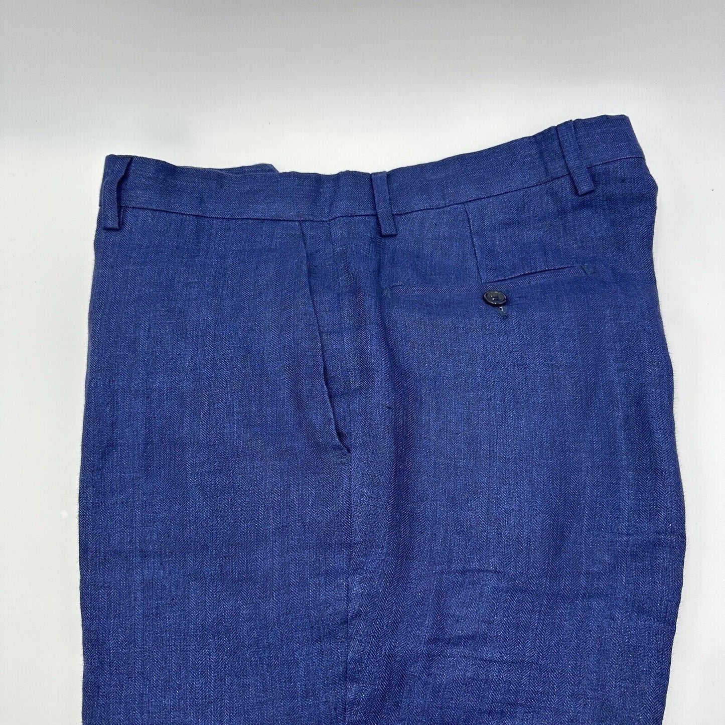 Angelico Linen Blue Large Men Shorts Made In Italy Size 34 Drop 6.45 in Clothing