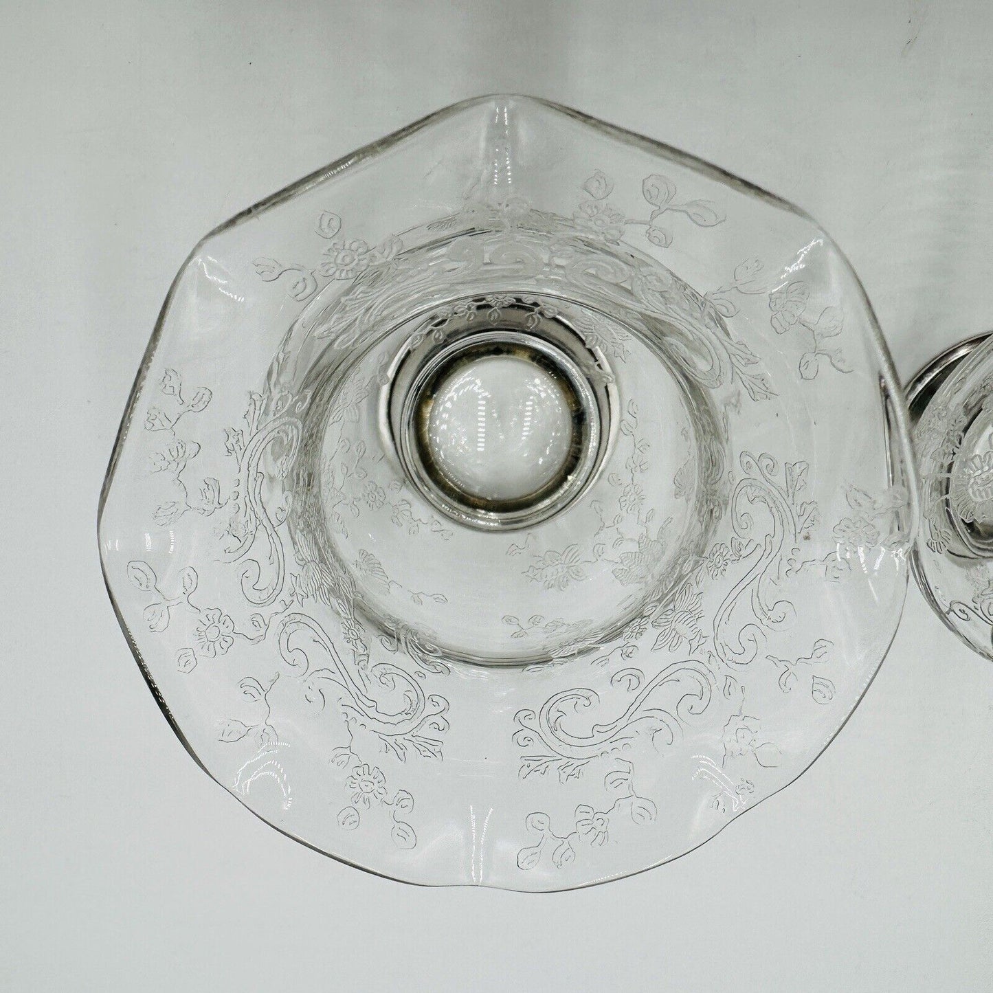 Vintage Cambridge Glass CHANTILLY Cigarette URN Vase Sterling Silver Foot Rim
