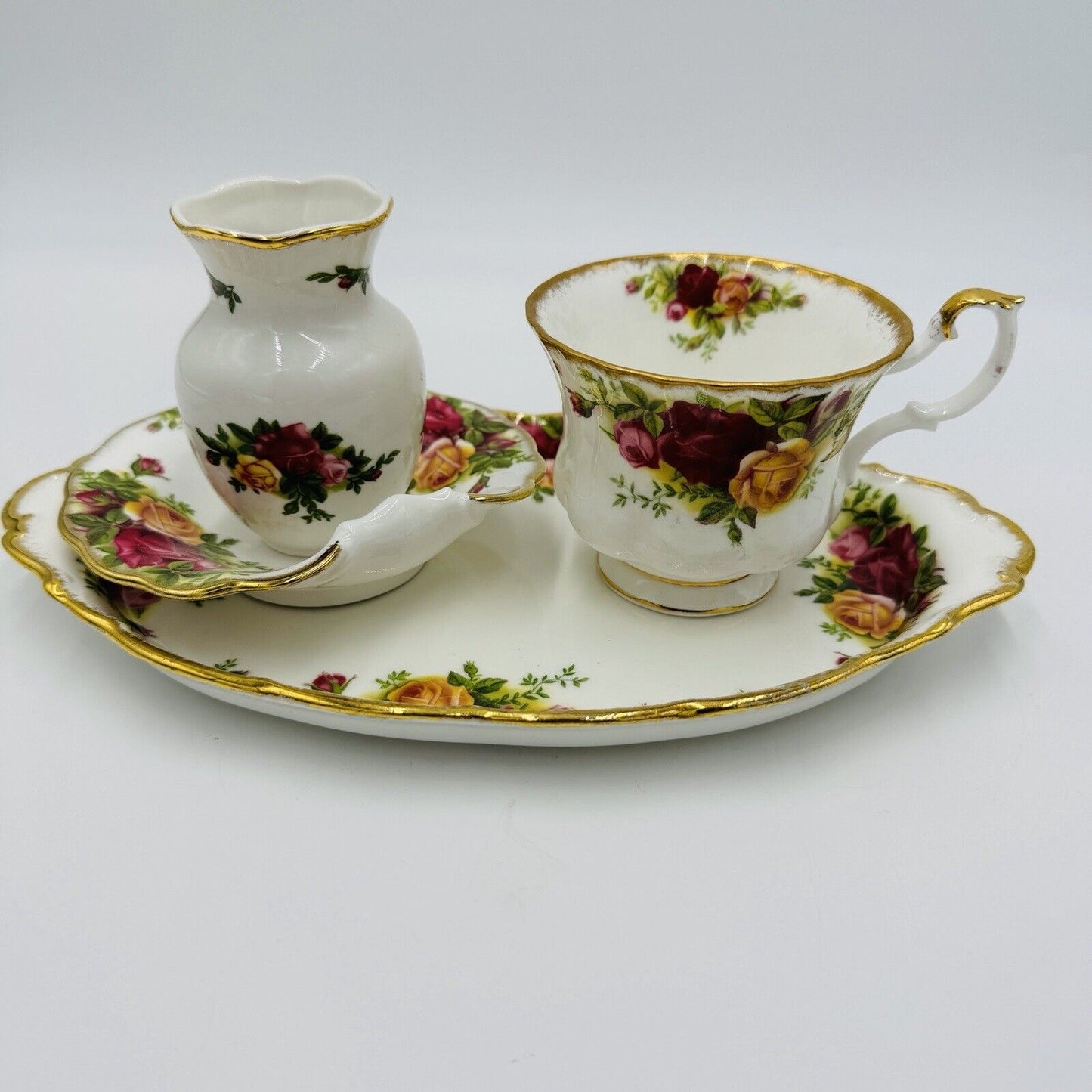 Vintage Royal Albert Old Country Roses England Porcelain Set Tray Vase Cup Dish