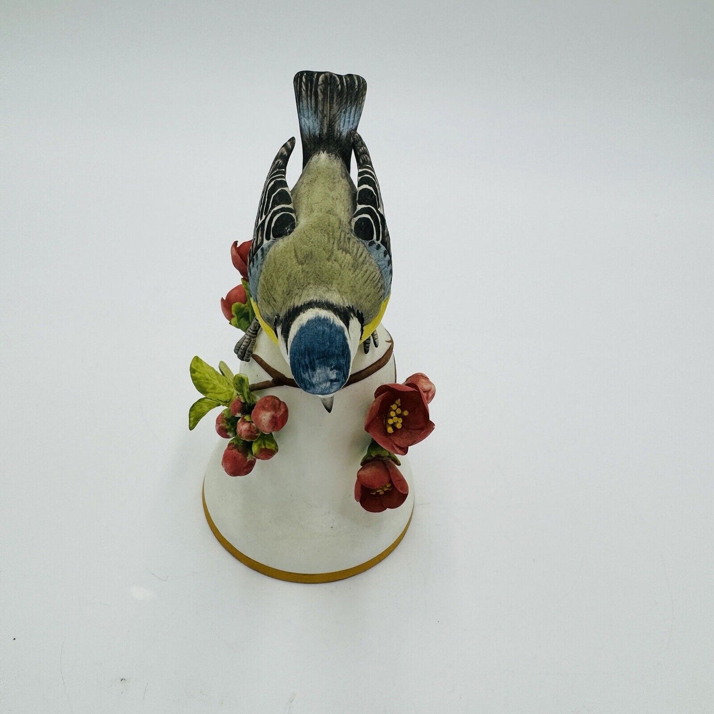 FRANKLIN MINT Porcelain Blue Tit Bird Flower Bell Figurine Hand Painted 5”