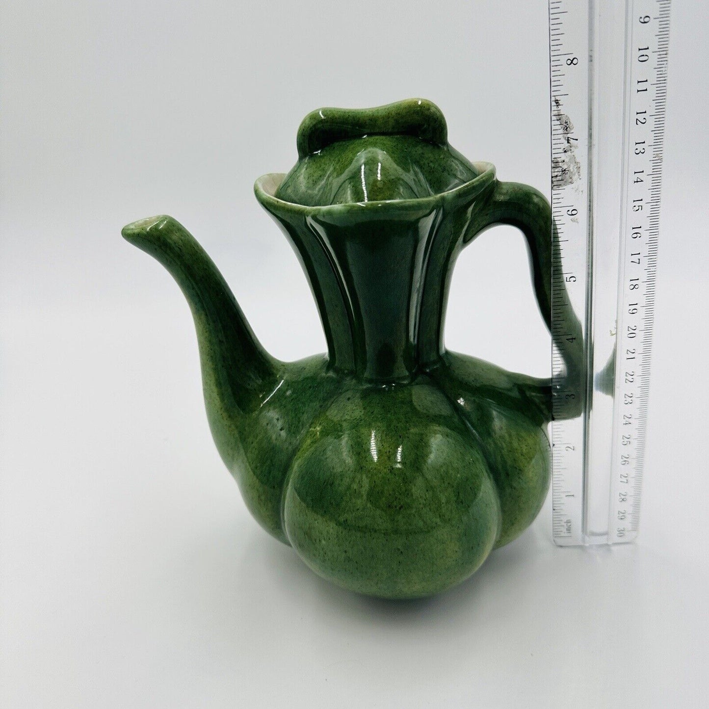 Pumpkin Pottery Teapot Ceramic 1970 Vintage Mid-Century Green Serveware